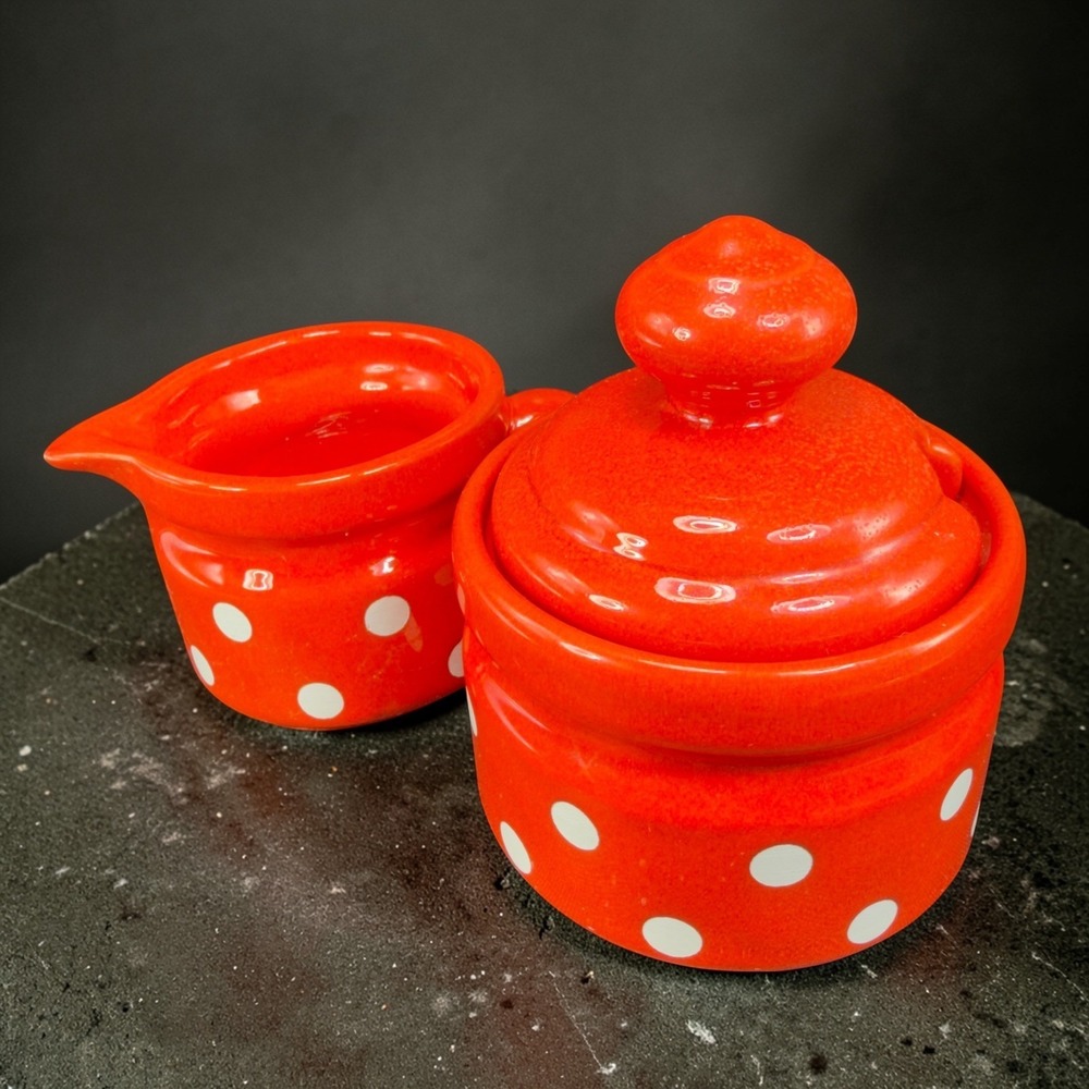 Waechtersbach Red Polka Dot Cream and Sugar Set‎ Vintage Ceramic Germany